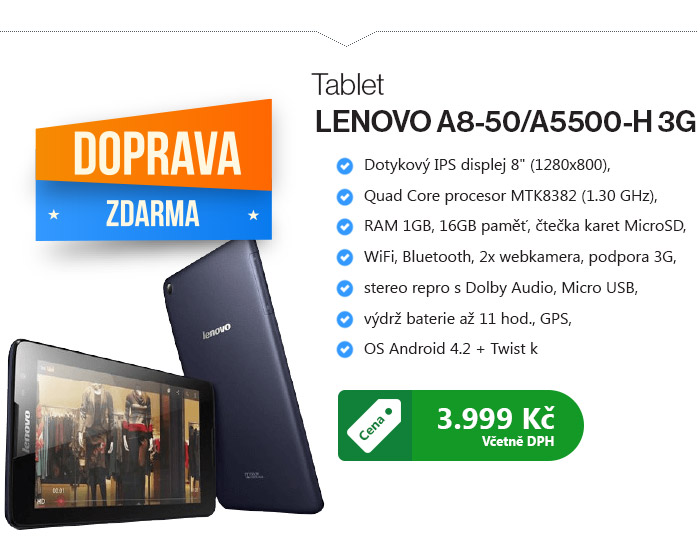 Tablet LENOVO A8-50/A5500-H 3G modrý/Android