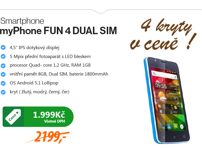 Smartphone myPhone FUN 4 DUAL SIM + 4 kryty
